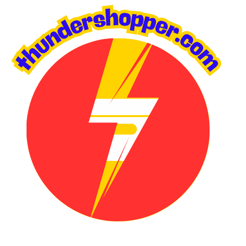 A bold lightning bolt logo with "thundershopper.com" text.