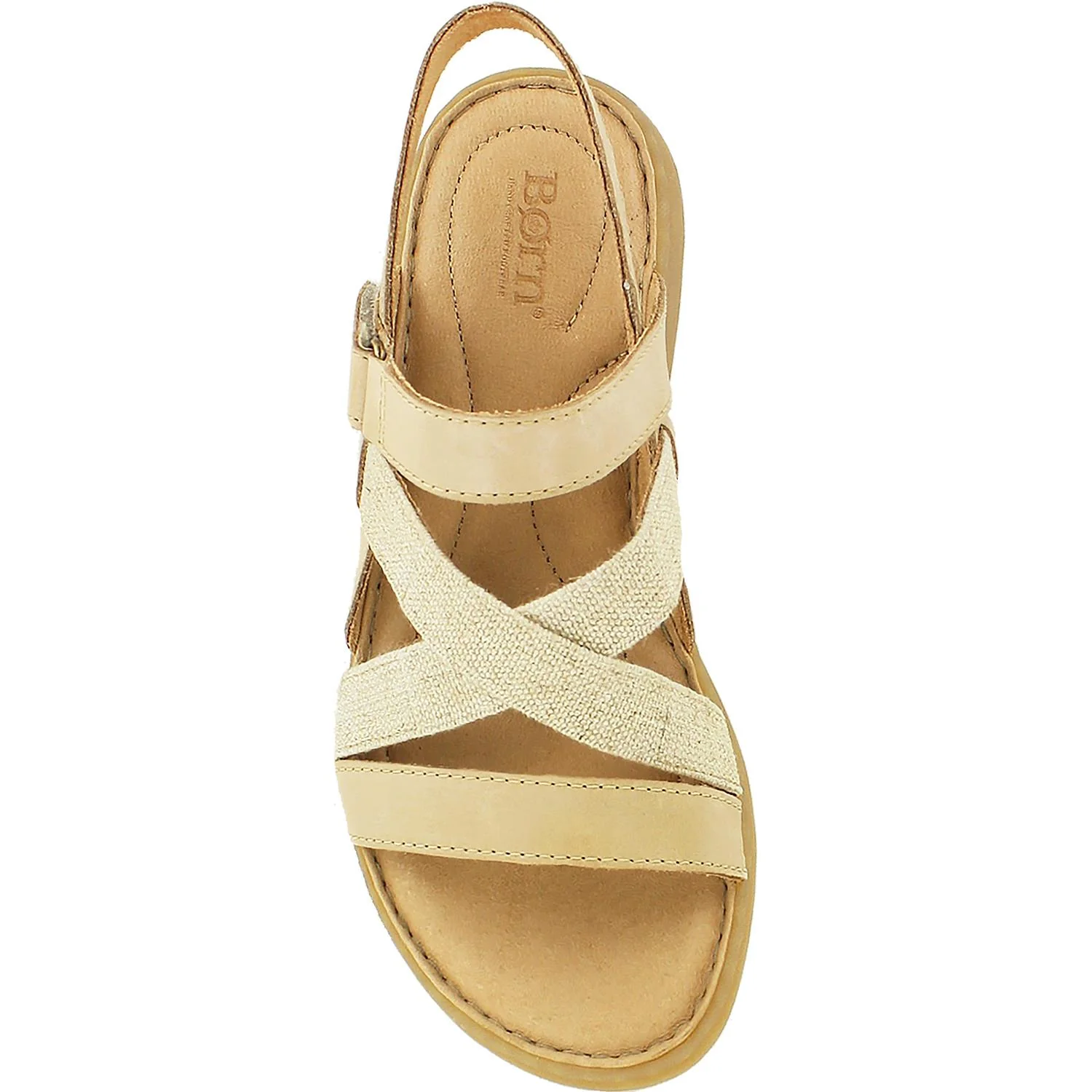 Beige strappy sandal with a slingback design and a comfortable sole.