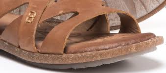 Close-up of a brown leather sandal sole and strap.