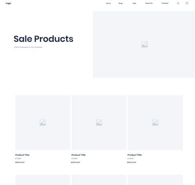 E-commerce sale page with product images and discounted prices.